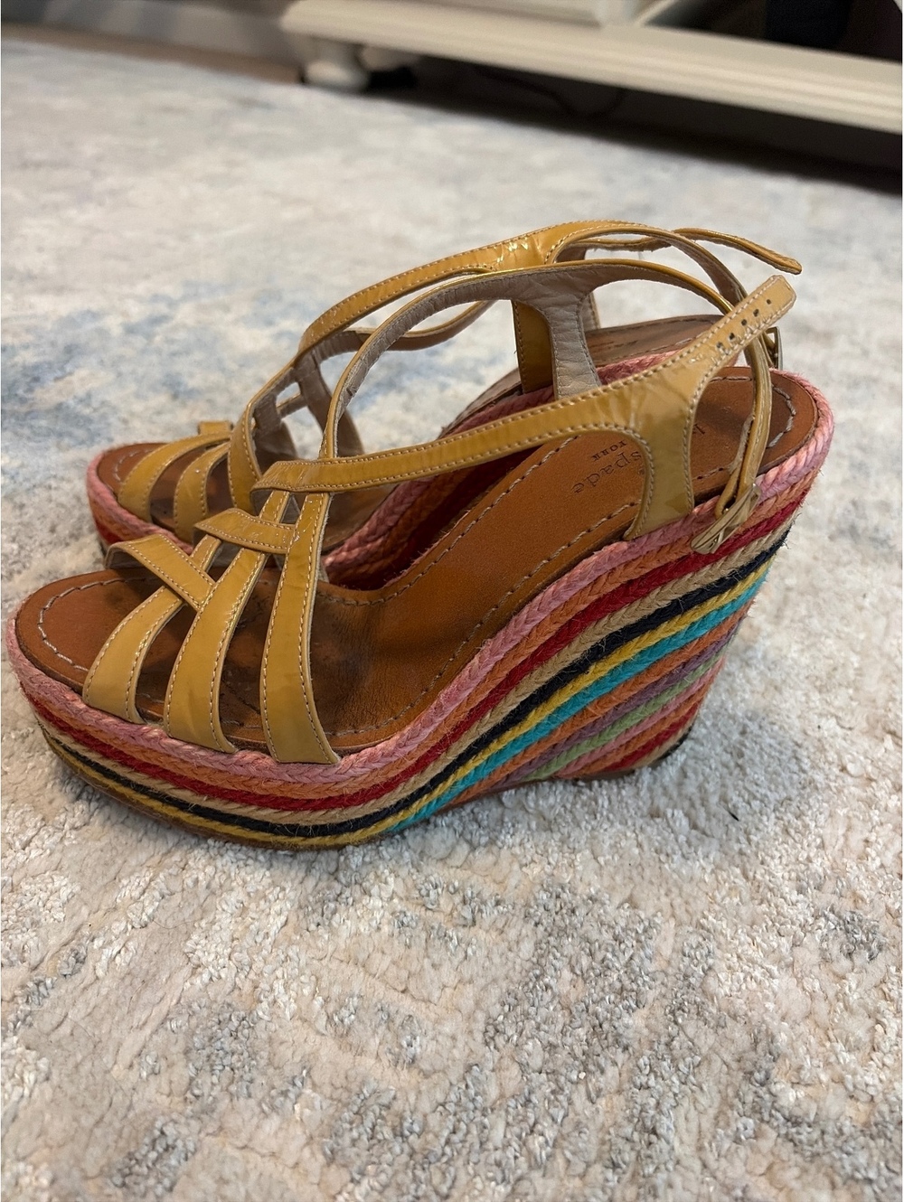 Kate spade Women's Tan Leather  Sandals with Multicolor Espadrille Heel [COPY]